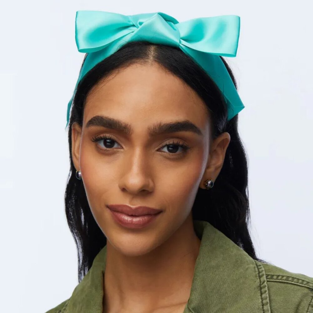Lele Sadoughi Silk Shirley Ribbon Headband in Electric Mint NWT - Picture 4 of 10